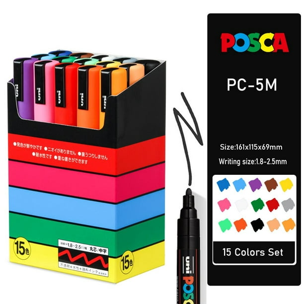 Uni Posca-Juego de rotuladores de pintura, PC-1M, PC-3M, 7/8/15, póster  POP, tinta pigmentada a base de agua con estuche de vinilo Original BANYUO