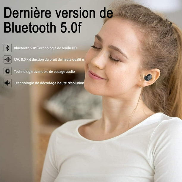 Auriculares inalámbricos, auriculares Bluetooth IPX7, impermeables,  inalámbricos, Bluetooth con estuche de carga de micrófono, 24 horas de
