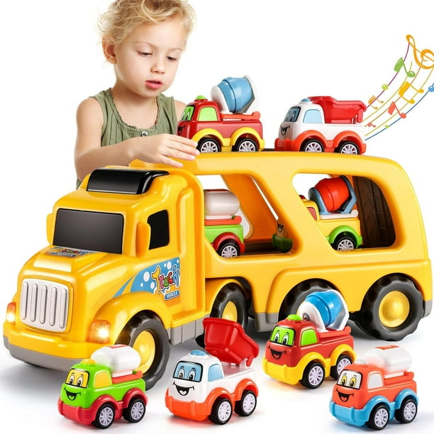 TEMI Juguetes para niños de 3, 4, 5, 6 años, juguetes de construcción  fundidos a presión, coche con retroceso, excavadora 4 en 1, excavadora  perforadora, rodillo de carretera, topadora, regalos de coc