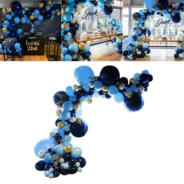  Decoraciones azules de cumpleaños 50 para hombres y mujeres,  telón de fondo azul marino y plateado de feliz cumpleaños 50, globos azules  de 50 cumpleaños para fiesta de aniversario de 50