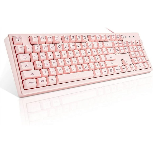 pink keyboard with 7color led backlit 104 keys quiet silent light up keyboard 19key antighosting cheap gaming keyboard mechanical feeling waterproof wired usb for computer mac laptop zhivalor czdzhy59