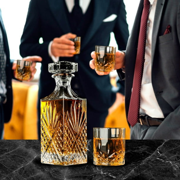 Vasos de Vidrio whiskey town Whisky (4 Pz) con Decantador de Cristal
