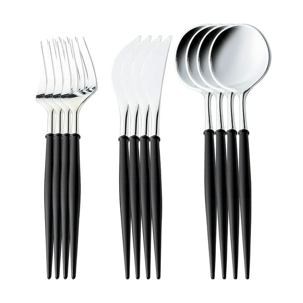 Trendables Juego de 120 cubiertos desechables – Vajilla de plástico –  Incluye 40 tenedores de plástico – Cucharas de plástico – Cuchillos de  plástico