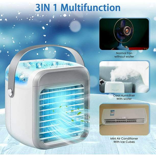 Mini aire acondicionado portátil, enfriador de aire personal pequeño,  ventilador pequeño, enfriamiento silencioso de 3 velocidades JFHHH pequeña