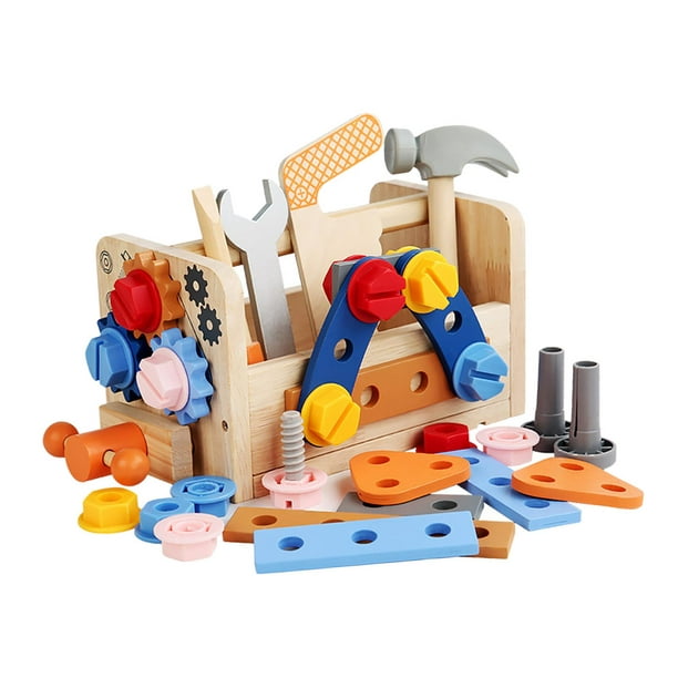 Caja de herramientas de madera para niños pequeños, construcción educativa,  juguetes para niños, juego de accesorios de juego, regalo creativo para