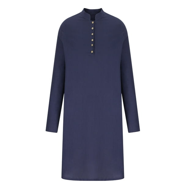 Camisa árabe a moda para hombre, blusa de manga larga con botones y cuello levantado, b Pompotops oipoqjl53497 | Walmart en línea