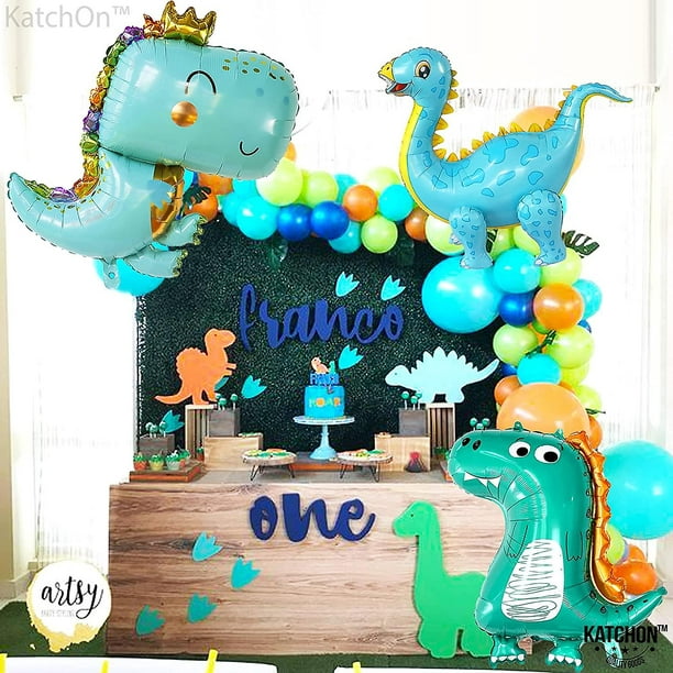  Suministros para fiesta de cumpleaños de dinosaurios,  decoraciones de fiesta de dinosaurio de 1er cumpleaños, pancarta de  dinosaurio para silla de bebé, globos de dinosaurio para niños y niñas :  Juguetes