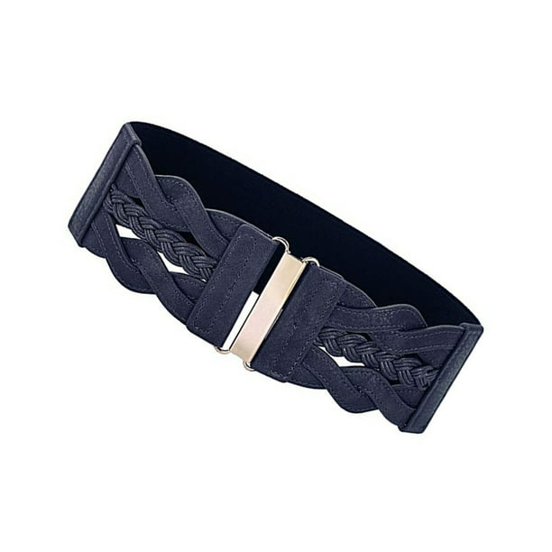 Qarigey Cinturón elástico para mujer, corsé de cintura ancha, cuero PU, cinturón trenzado decorativo a la moda, vestido, cinturón, hebilla de Color Cinturones Azul oscuro Qarigey AP012441-04 | en línea