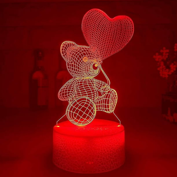 Bonita lampara Led personalizada con un osito tierno que sujeta un corazón