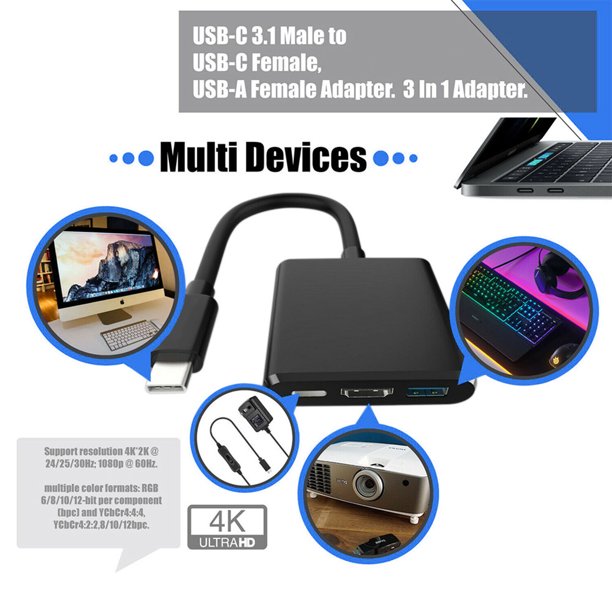 1 Pieza Línea De Conversión De Laptop 4 En 1 A Enchufe Usb Tipo A Con  Cargador Múltiple De Divisor Tipo C (solo Compatible Con Carga De 5 V, No  Para Transferencia