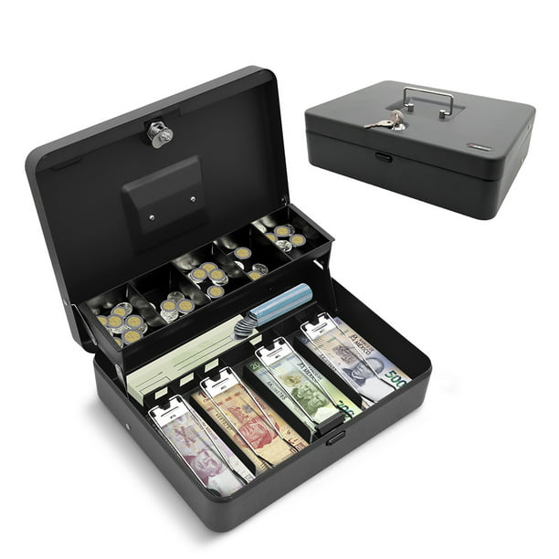 Caja de dinero, caja de efectivo, 1 unidad de mini caja de seguridad  portátil de acero con cerradura para dinero en efectivo, moneda, caja de