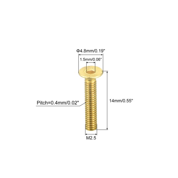 Plana Cabeza Hueca Cabeza Tornillos, M2.5-0.45x14mm Latón Interior  Hexagonal Unidad Sujetadores Pernos 12uds Unique Bargains tornillos de  cabeza hueca