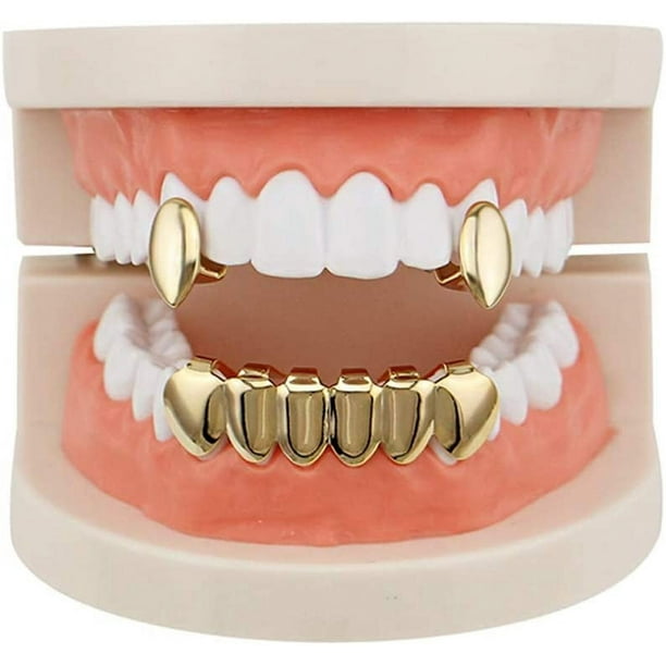 2 uds dientes de Hip Hop Gold Grillz dientes de boca tapa de parrilla de un  solo diente dientes bril Zhivalor Popotes, Manteles y Palillos