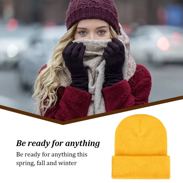 Sonducket Nuevos sombreros de invierno para mujer, gorros para niñas, gorro  de punto sólido bonito, gorros de otoño para niñas, gorros, gorro Sombreros  amarillo