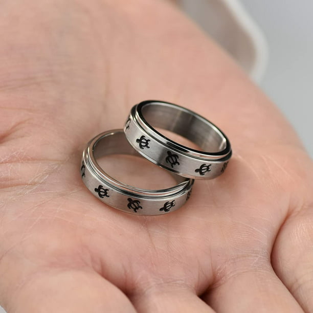 Bcughia Anillo antiestrés para hombres, anillos de acero inoxidable con  cara de gato para parejas, anillo de aniversario para hombres