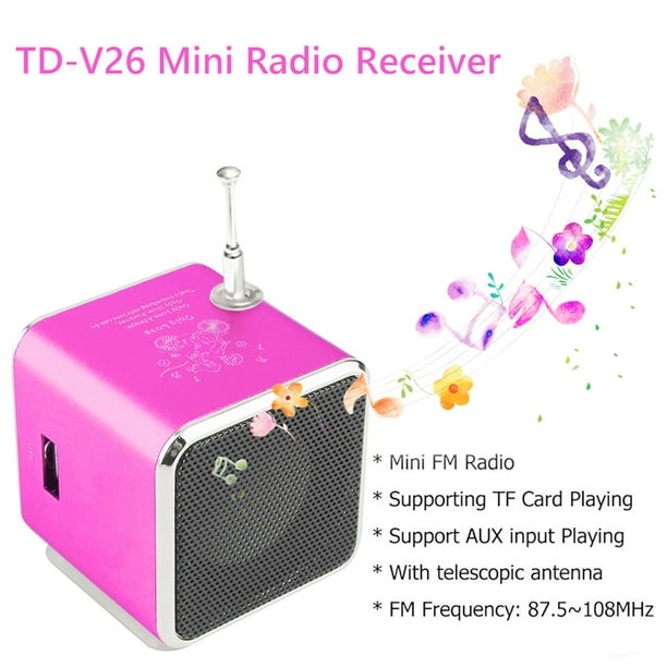 TD-V26 Mini altavoz LED Receptor de radio FM Reproductor de MP3 Barra de  sonido (rosa roja)