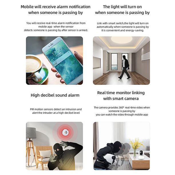 Sensor de movimiento inteligente WiFi: Alerta de detector de movimiento  PIR, sistema de seguridad infrarrojo inalámbrico para el hogar con alertas  de