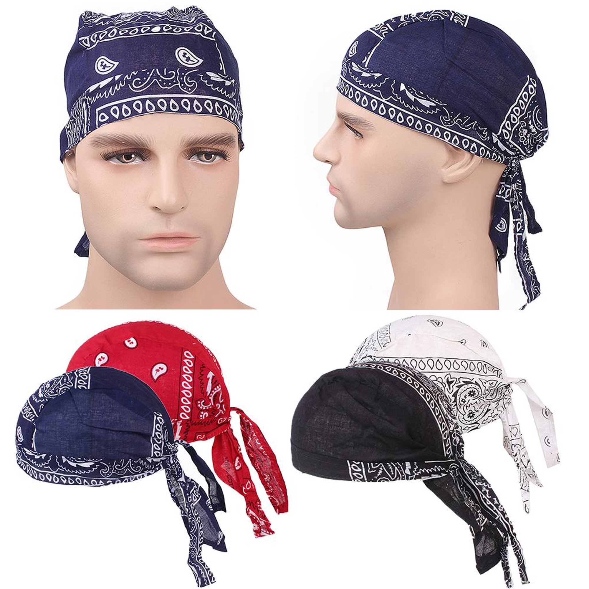 Esquirla 4 Peças Masculino Turbante Quimio Boné Durag Gorro para