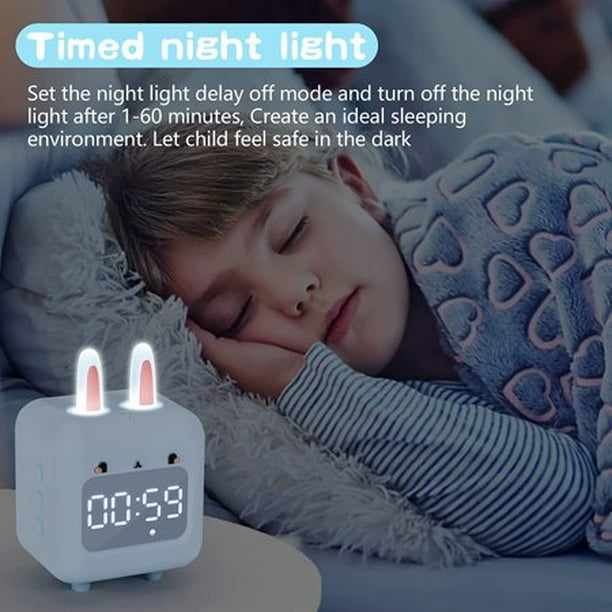 Reloj despertador infantil para niños, reloj despertador de conejito para  niñas y niños, reloj despertador azul con tonos de llamada y luz nocturna