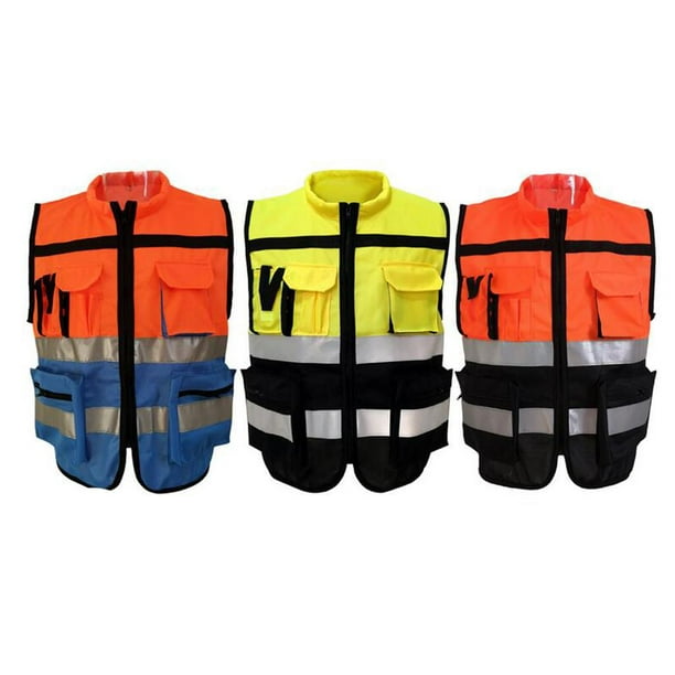 Chaleco de seguridad amarillo y naranja, chaleco reflectante de alta  visibilidad con cremallera de bolsillo, chaleco unisex para seguridad y  seguridad