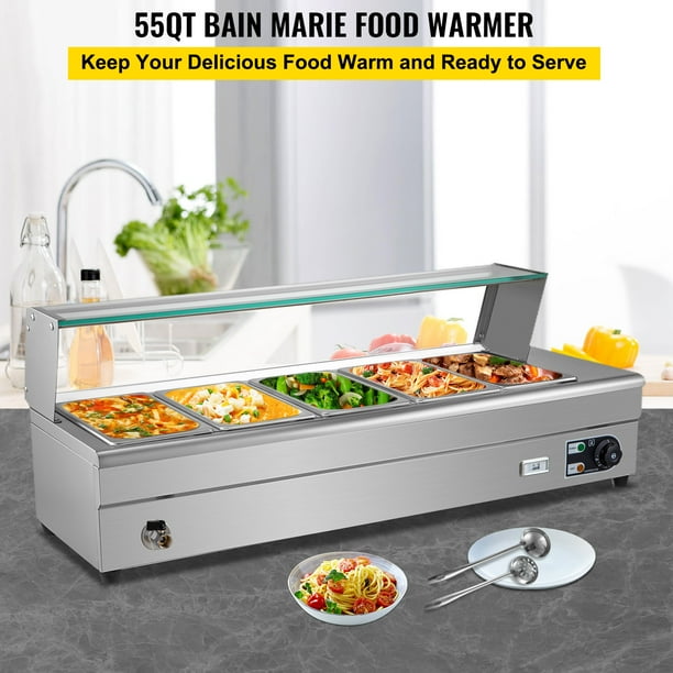 VEVOR Calentador de alimentos eléctrico comercial VEVOR, calentador de  alimentos de mesa de vapor de 5 ollas, 18 cuartos de galón/sartén con tapas  con tabla de cortar de 7 pulgadas, mesa de