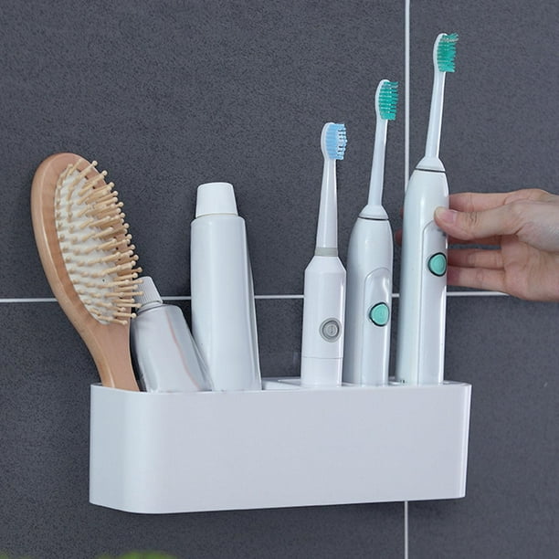  Soporte para cepillo de dientes montado en la pared,  dispensador de cepillo de dientes, función de luz de cepillo de dientes,  energía solar recargable (blanco) : Todo lo demás
