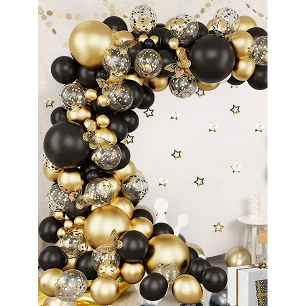 Kit de arco de guirnalda de globos negros y dorados de 105 piezas, globos  de confeti de látex de 5 10 pulgadas, globos de 8 piezas de 18 pulgadas  para fiesta, cumpleaños