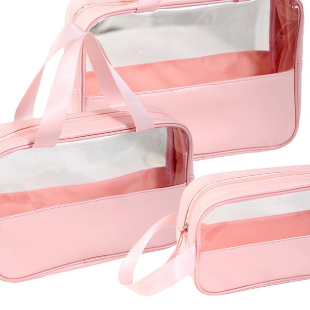 Bolsa de aseo transparente de viaje, 3 piezas, bolsa de cosméticos de  maquillaje, bolsa de lavado de viaje transparente para mujeres y niñas,  Rosado