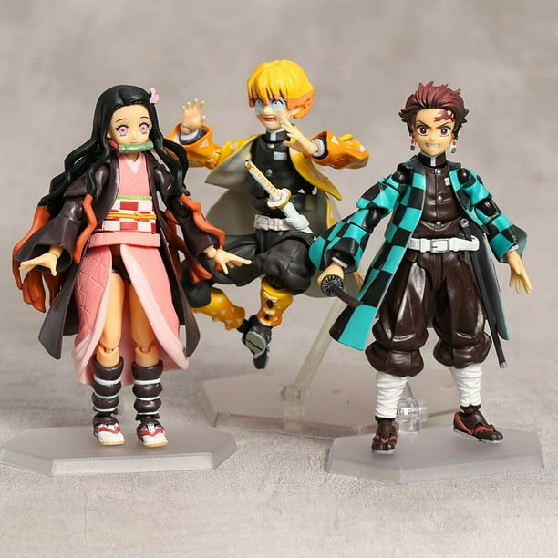 Demon Slayer Figma 522-DX Zenitsu Agatsuma 498-DX Kamado Tanjiro 508-DX Nezuko  PVC figura de acción Anime juguetes figurita Gao Jinjia LED