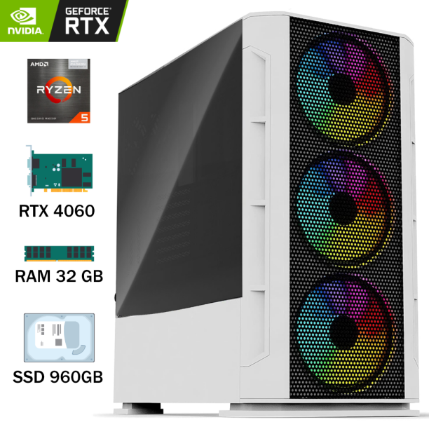 PC GAMER Ryzen 5 5600GT RTX 4060 AMD RTX 4060 RAM 32GB SSD 960GB