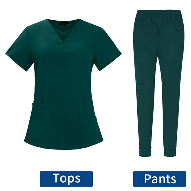 Uniforme de enfermería para mujer, conjunto de pantalones superiores  elásticos, suave para SPA de co Yuyangstore Pantalones superiores