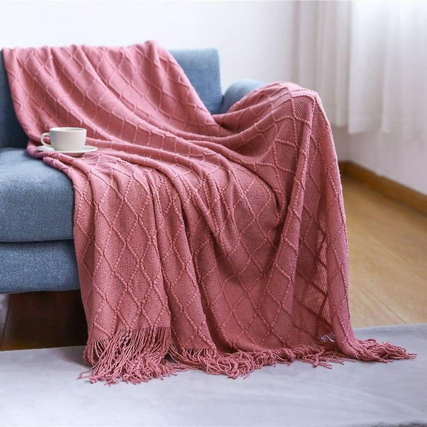 inhand Mantas de punto para sofá y cama, manta de punto suave y acogedora  con borlas, mantas decorativas ligeras y mantas decorativas, manta tejida