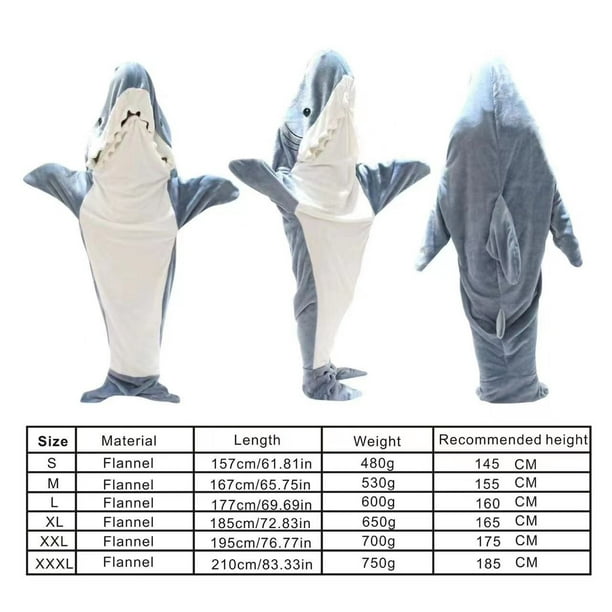 Saco de dormir de tiburón de dibujos animados, pijama de oficina, manta de  tiburón Karakal, tela suave y acogedora, chal de sirena para niños y  adultos xuanjing unisex