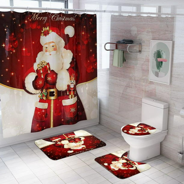 Juego de baño de Papá Noel de tres piezas Juego de baño de Navidad  Decoración de baño de Navidad Suministros de Navidad adornos Sincero  Electrónica