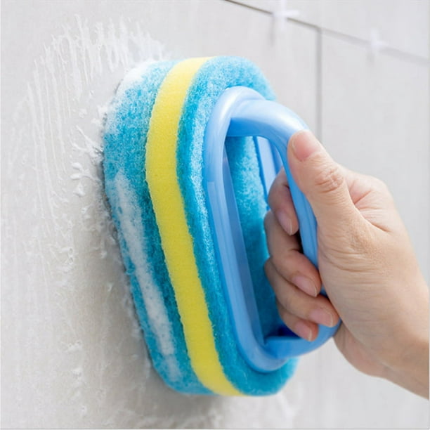 Azul 2 uds esponja de limpieza cepillo hogar mango de plástico
