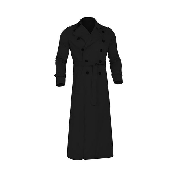  Gabardina de cuero negro para hombre de longitud completa -  Abrigo de cuero para hombres, Negro - : Ropa, Zapatos y Joyería