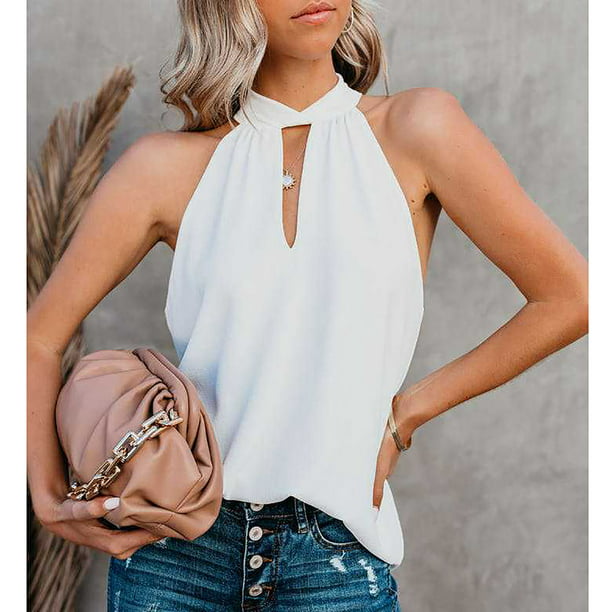 Camiseta sin mangas con cuello Halter para mujer camiseta sin mangas de verano con cuello de p Amonsee Otros | Walmart en línea