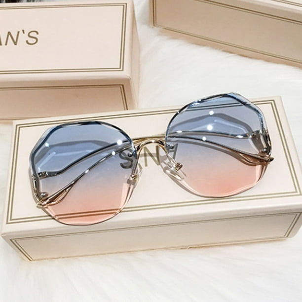 2022 gafas de sol redondas de lujo con degradado para mujer, gafas de sol con patillas curvadas de Metal, gafas de sol de moda sin para el océano, gafas de sol