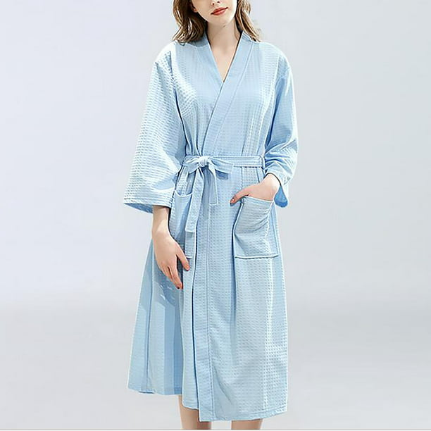  Batas para mujer, bata de baño ligera con capucha de forro  polar suave y larga de franela para dormir, abrigo de casa, bata de baño  cálida, kimono, 01-azul : Ropa, Zapatos
