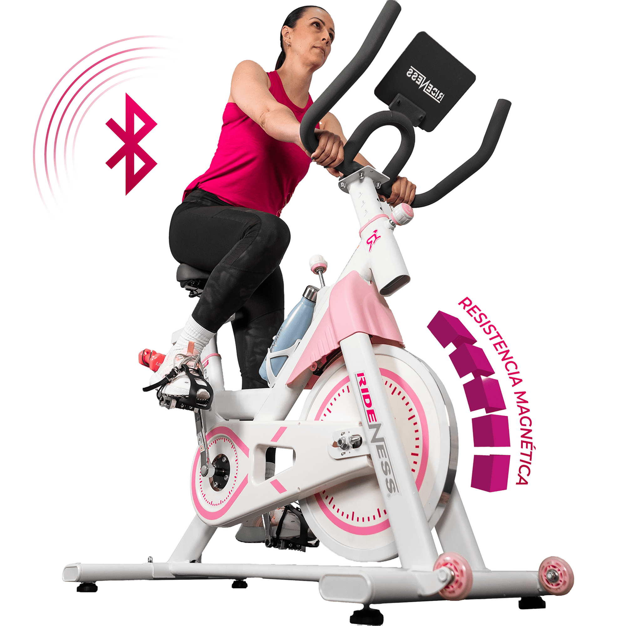 Bicicleta de Spinning Fija Estática con Resistencia Magnetica, Ciclismo  Interior, Indoor Cycling RIDENESS RN-PINK