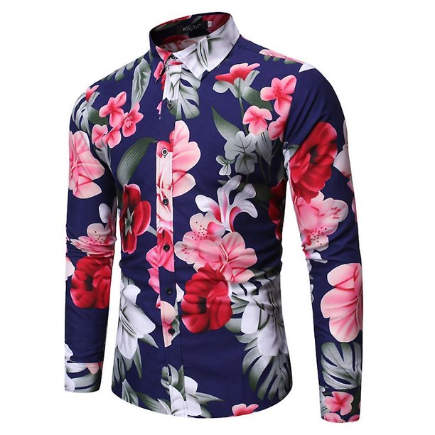 Camisa De Manga Larga Casual Con Botones Para Hombre Con Estampado