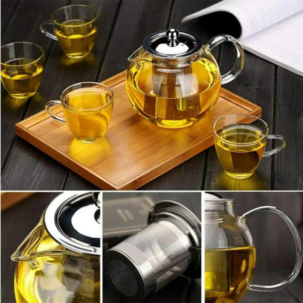 Tetera de vidrio con infusor de té de 32 oz/43 onzas, hervidor de té para  estufa, juego de té de hojas sueltas y florecientes seguras (32 oz/ 32.1 fl