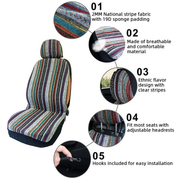 4 piezas de de asiento multicolor a rayas, funda de asiento de