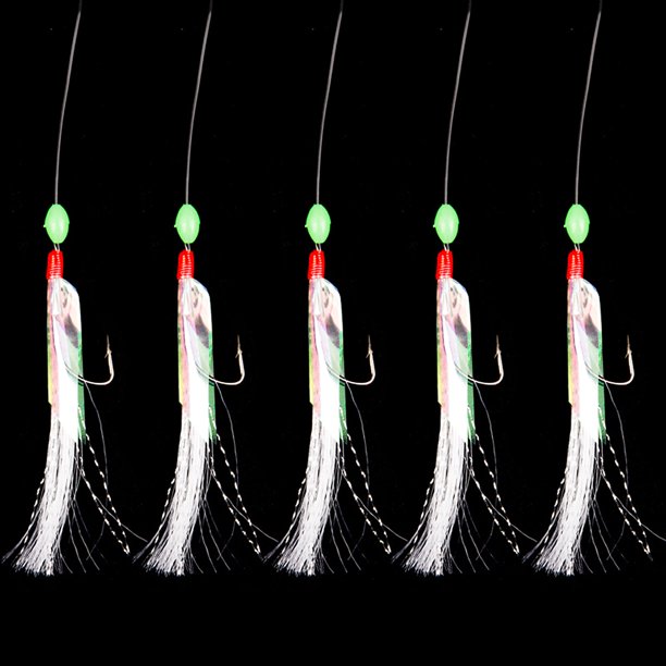  Aparejos de señuelo de peces luminosos, resistentes a la  atracción de plumas luminosas, diseño de seda de color, 5 ganchos para agua  dulce : Deportes y Actividades al Aire Libre