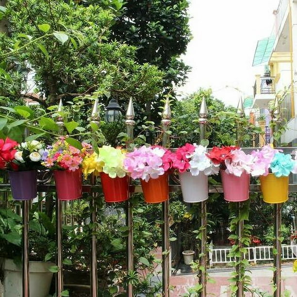 3 macetas colgantes de pared para barandilla, plantas y flores, macetas de  plástico para balcón, valla, jardín, exterior, interior (color rojo