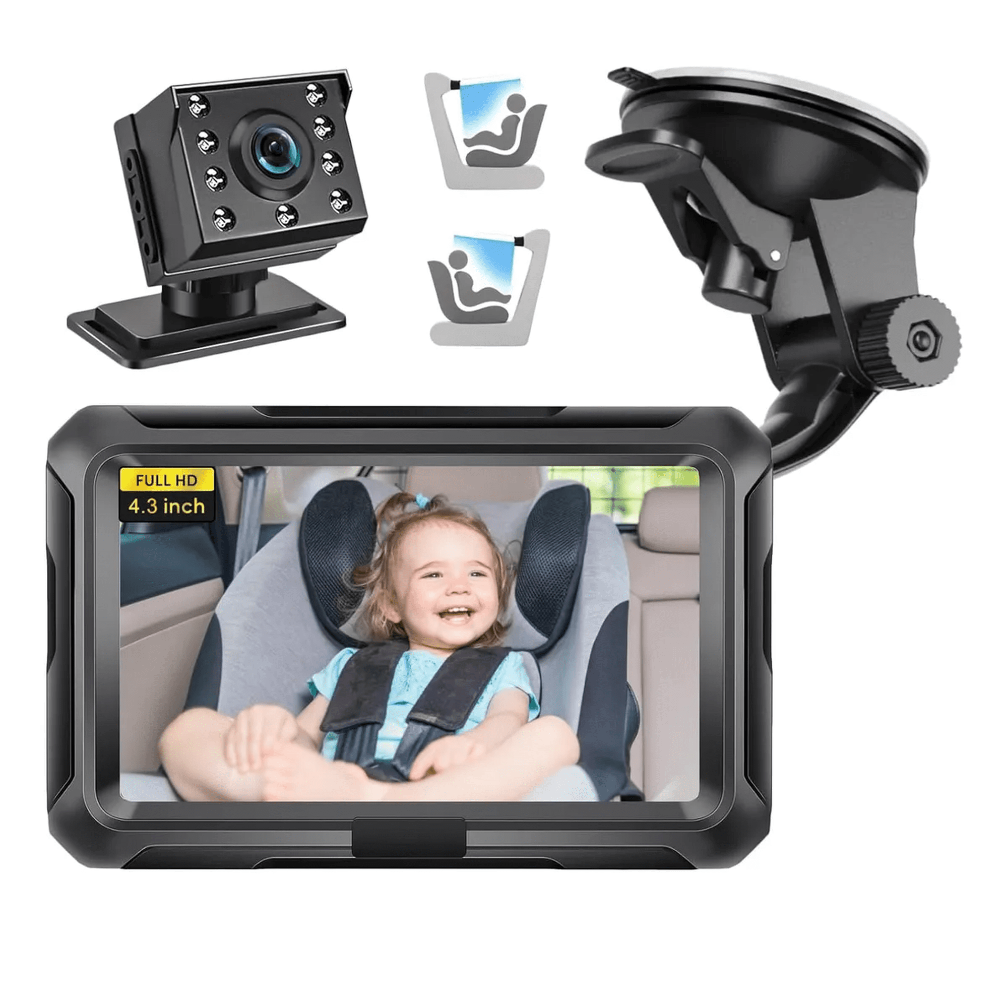 Cámara coche bebé asiento trasero hd 1080p espejo retrovisor xtellar negro