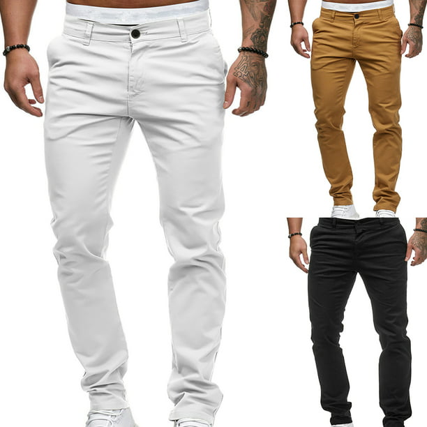 Farfi Travel Office Hombre Casual Color Sólido Pantalones rectos Slim Fit  Pantalones largos Caqui Farfi Pantalones