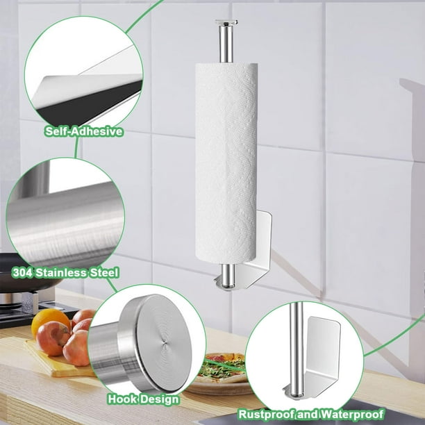 Portarrollos adhesivo a prueba de herrumbre de acero inoxidable sin  perforación para baño, cocina y baño