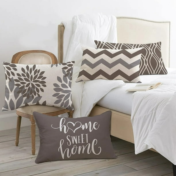 Funda de almohada de lino geométrica, cubierta de cojín de sofá, decoración  del hogar, se puede personalizar para usted, gris, blanco, 30x50, 40x60