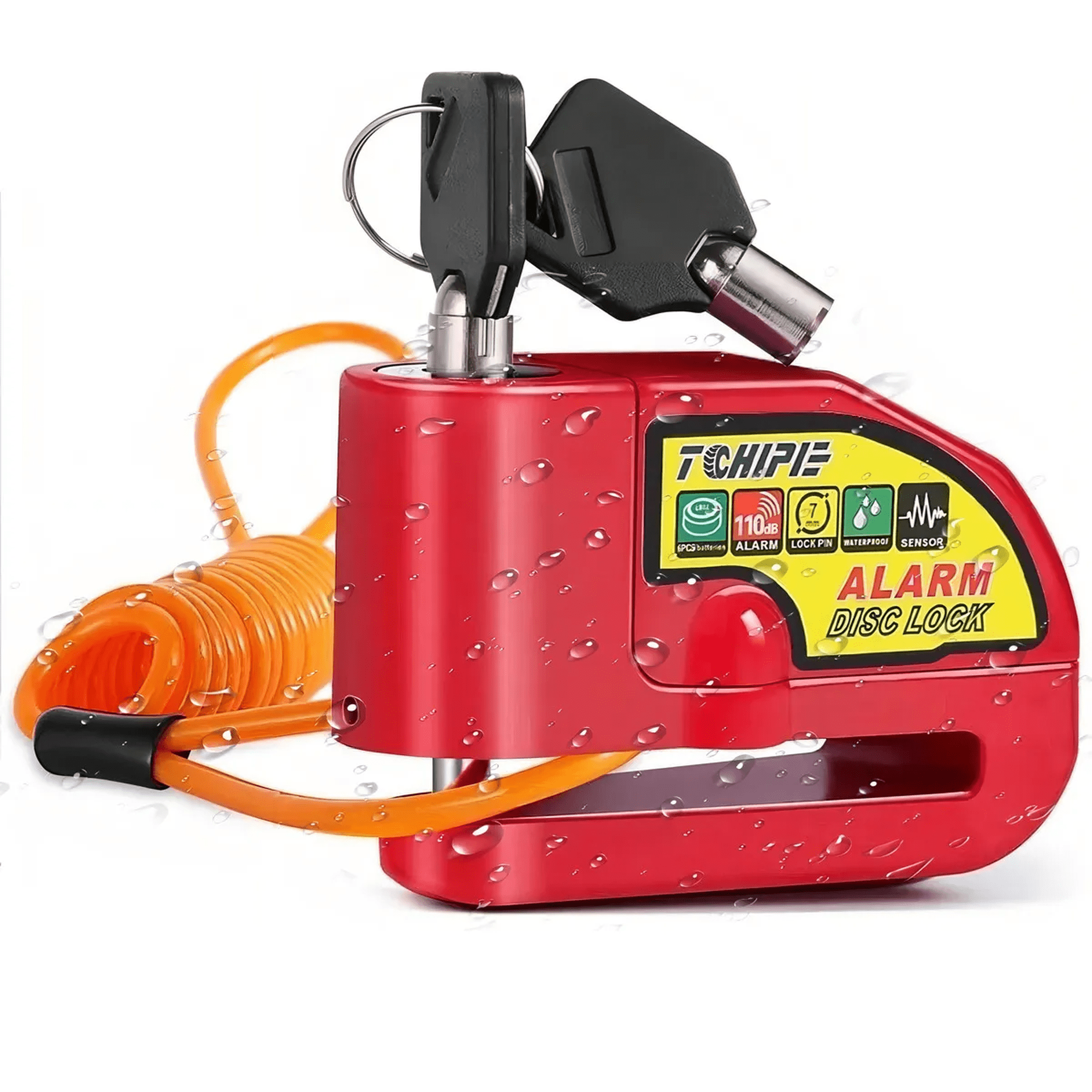 Alarma motocicleta bloqueo impermeable freno discomarca candado xtellar color rojo